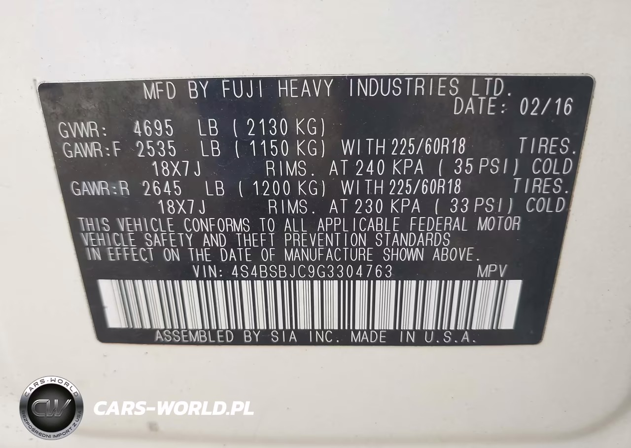 2016 Subaru Outback 2.5I Limited VIN:4S4BSBJC9G3304763 - 9