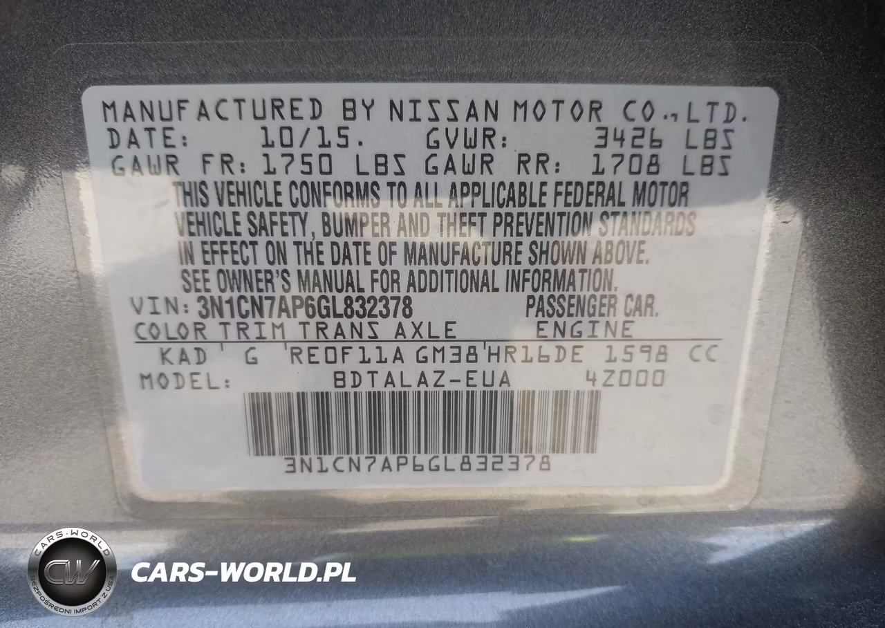 2016 Nissan Versa 1.6 S+ VIN:3N1CN7AP6GL832378 - 9