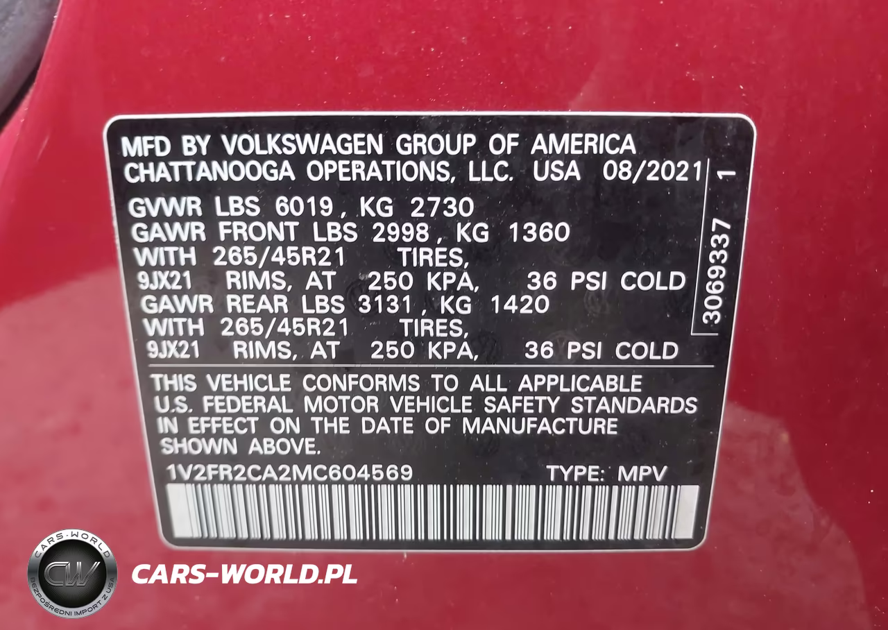 2021 Volkswagen Atlas 3.6L V6 Sel Premium R-Line VIN:1V2FR2CA2MC604569 - 9