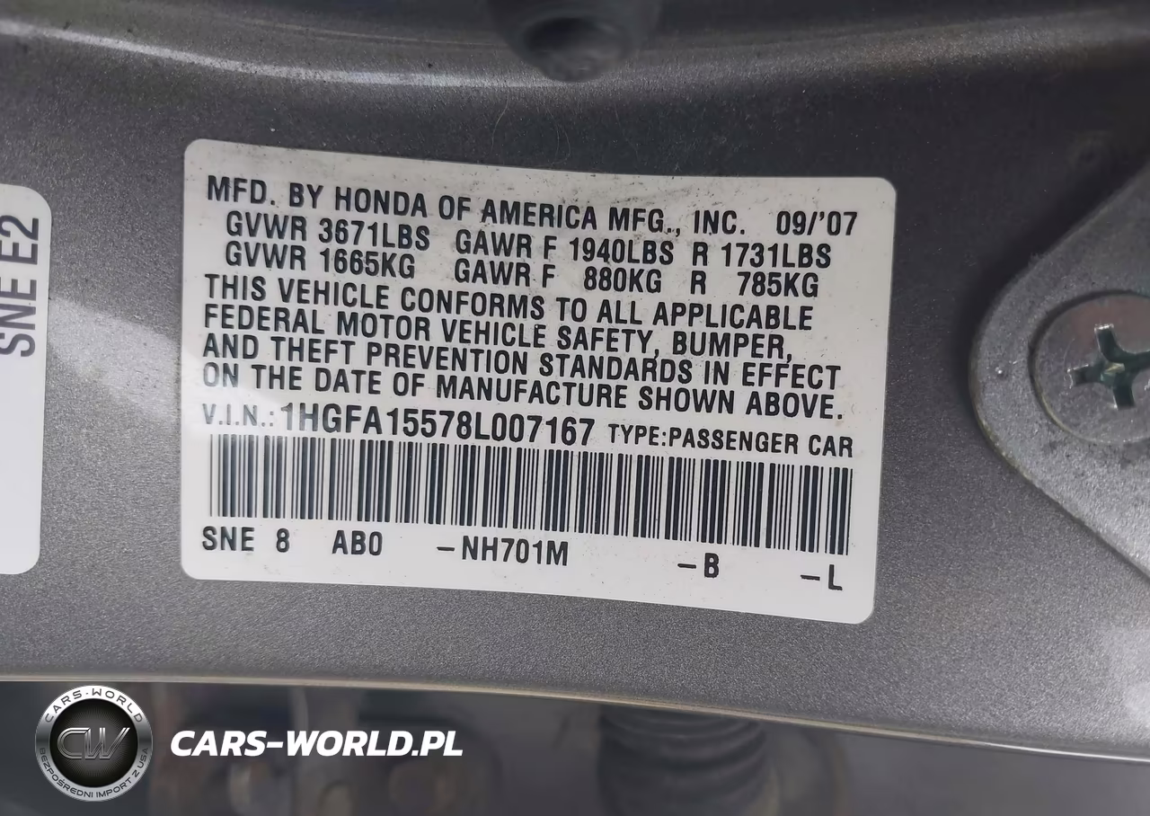 2008 Honda Civic Lx VIN:1HGFA15578L007167 - 9