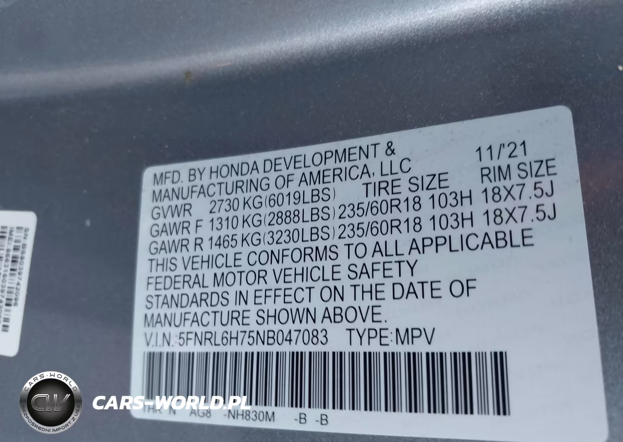 2022 Honda Odyssey Ex-L VIN:5FNRL6H75NB047083 - 9
