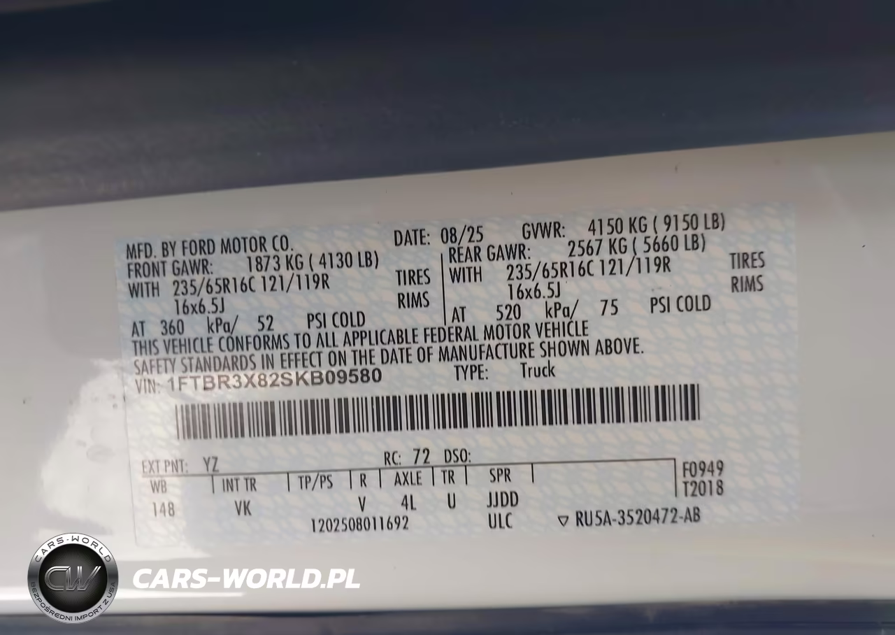 2025 Ford Transit-250 Cargo Van VIN:1FTBR3X82SKB09580 - 9