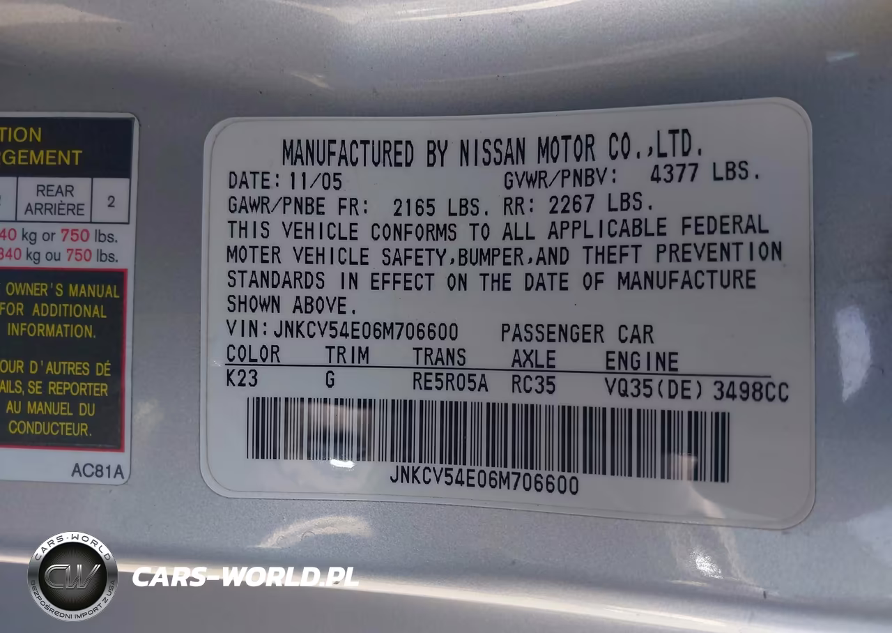 2006 Infiniti G35 VIN:JNKCV54E06M706600 - 9