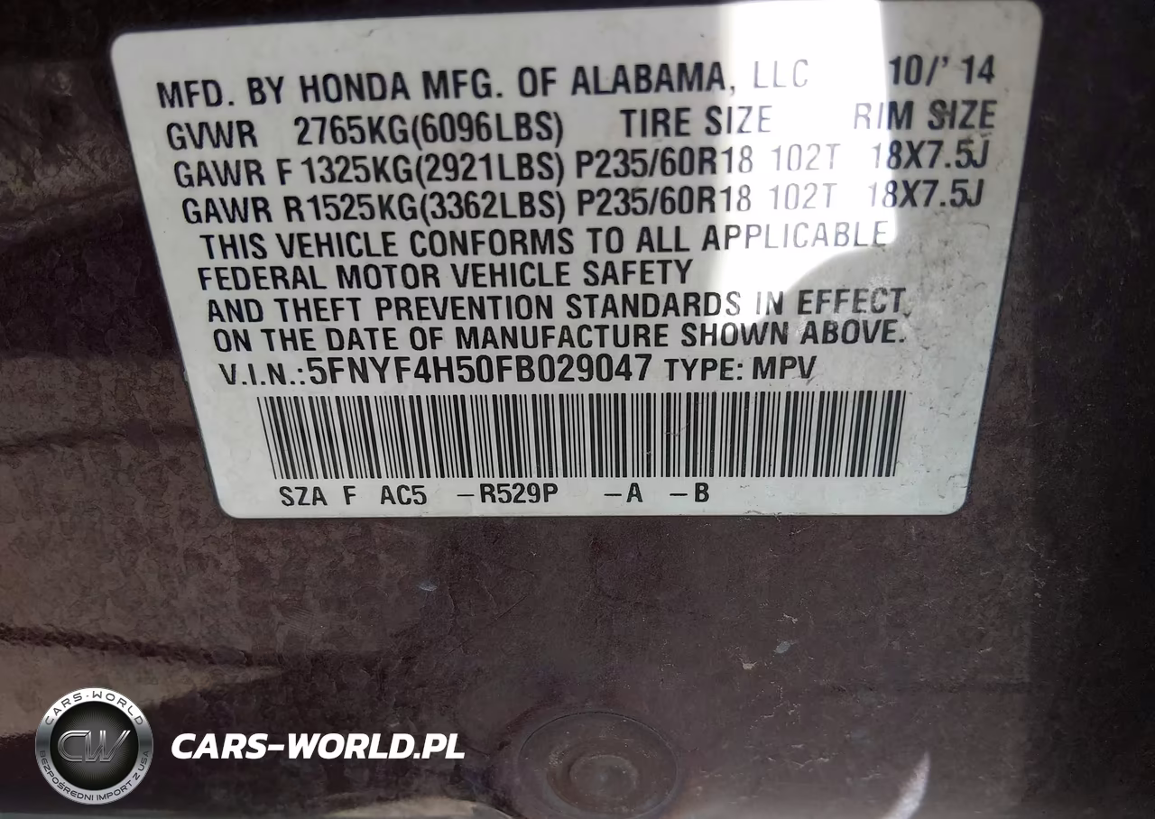 2015 Honda Pilot Ex-L VIN:5FNYF4H50FB029047 - 9