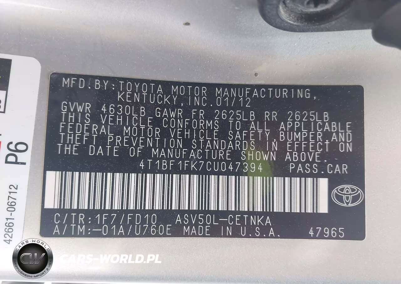 2012 Toyota Camry Le VIN:4T1BF1FK7CU047394 - 9