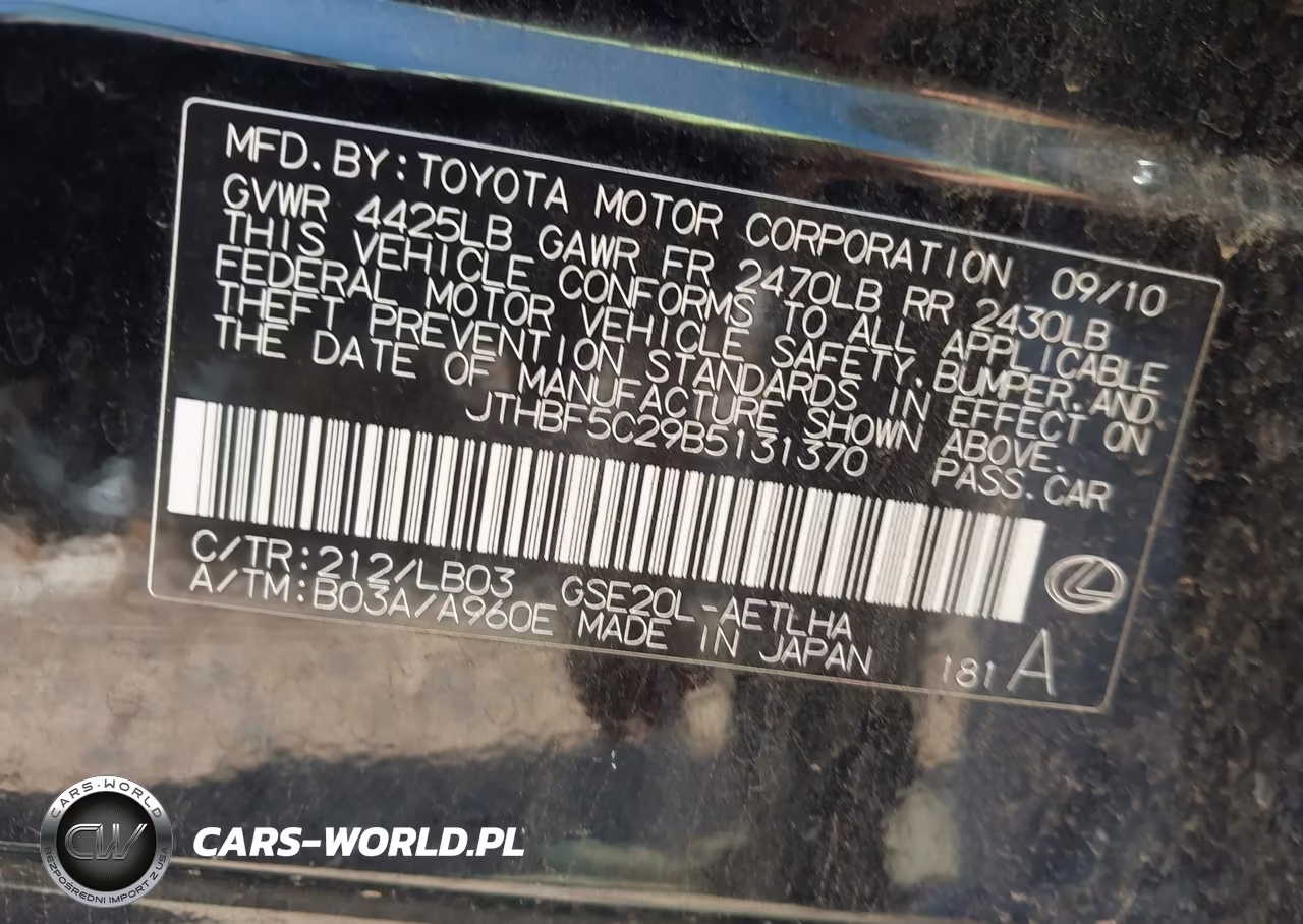2011 Lexus Is 250 VIN:JTHBF5C29B5131370 - 9