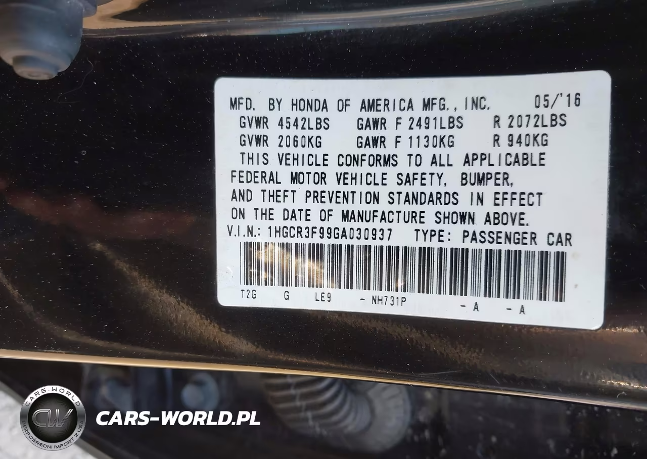2016 Honda Accord Touring VIN:1HGCR3F99GA030937 - 9