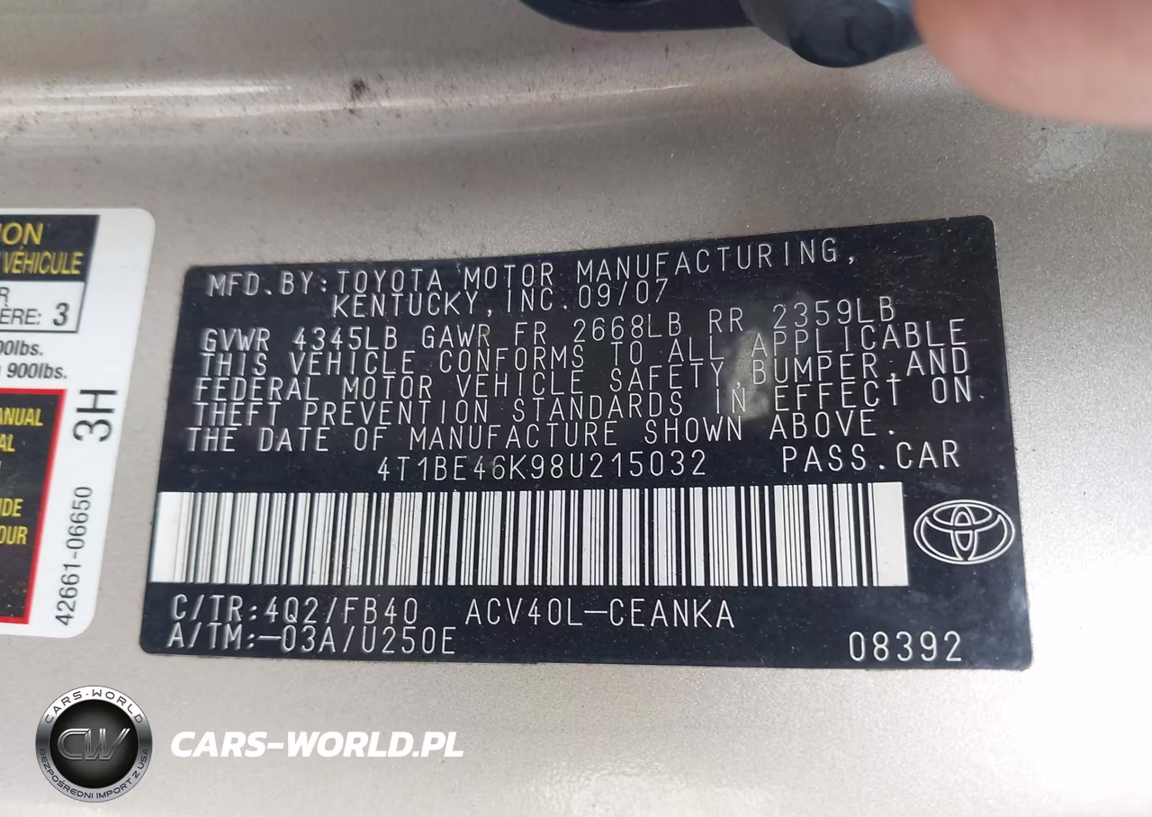 2008 Toyota Camry Le VIN:4T1BE46K98U215032 - 9