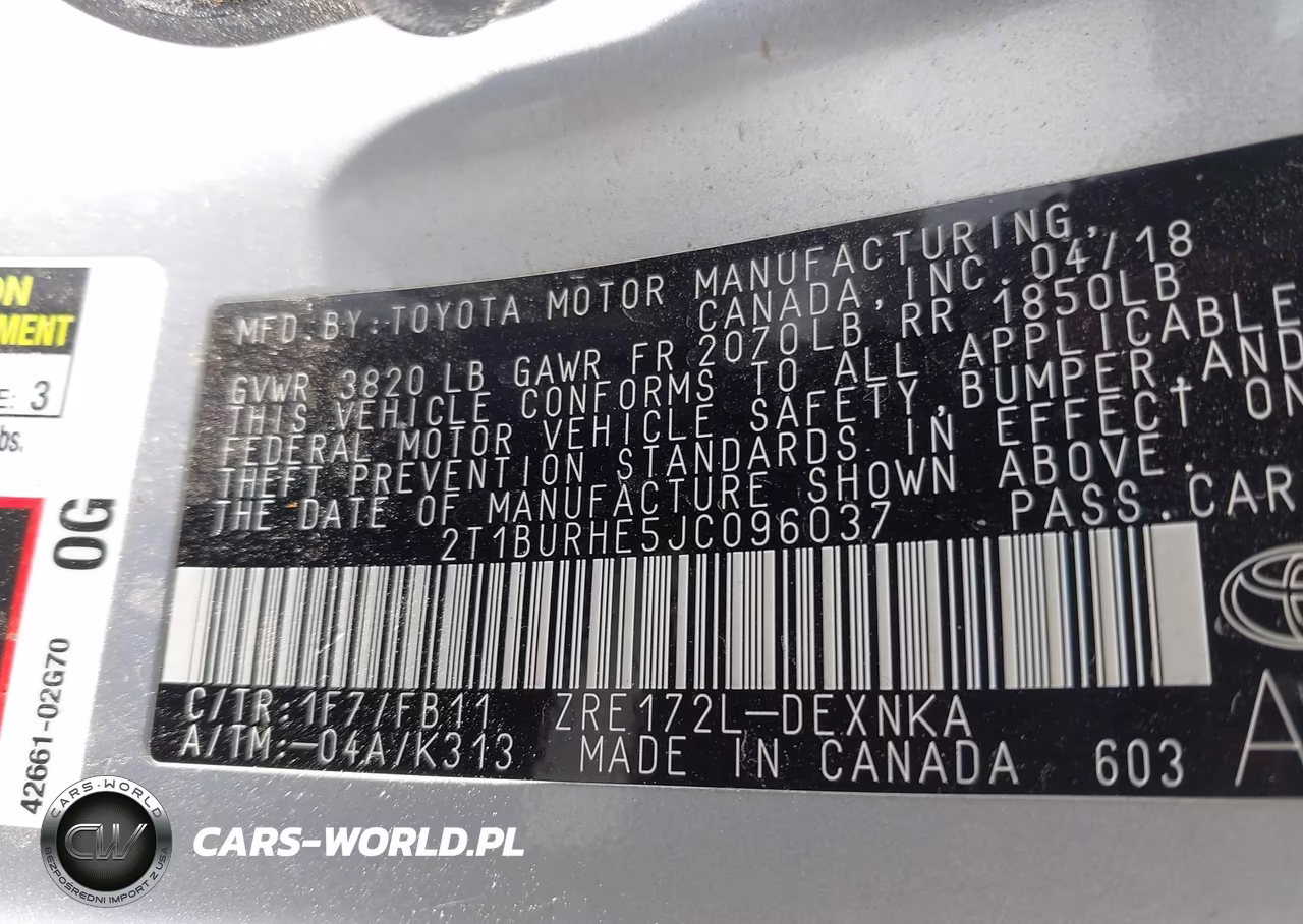 2018 Toyota Corolla Le VIN:2T1BURHE5JC096037 - 9