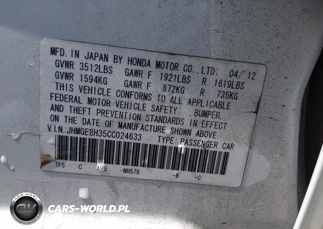 2012 Honda Fit VIN:JHMGE8H35CC024633 - 9