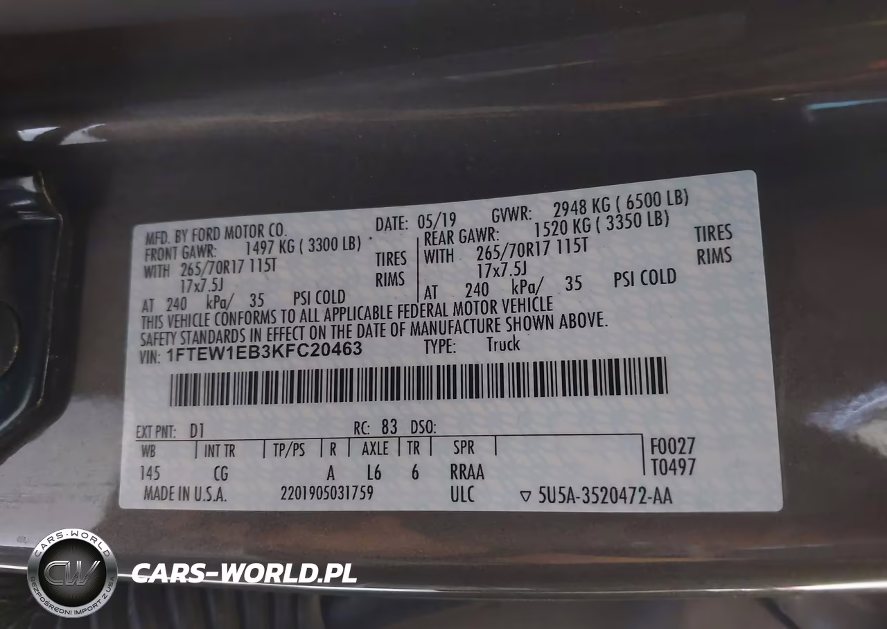 2019 Ford F-150 Xl VIN:1FTEW1EB3KFC20463 - 9
