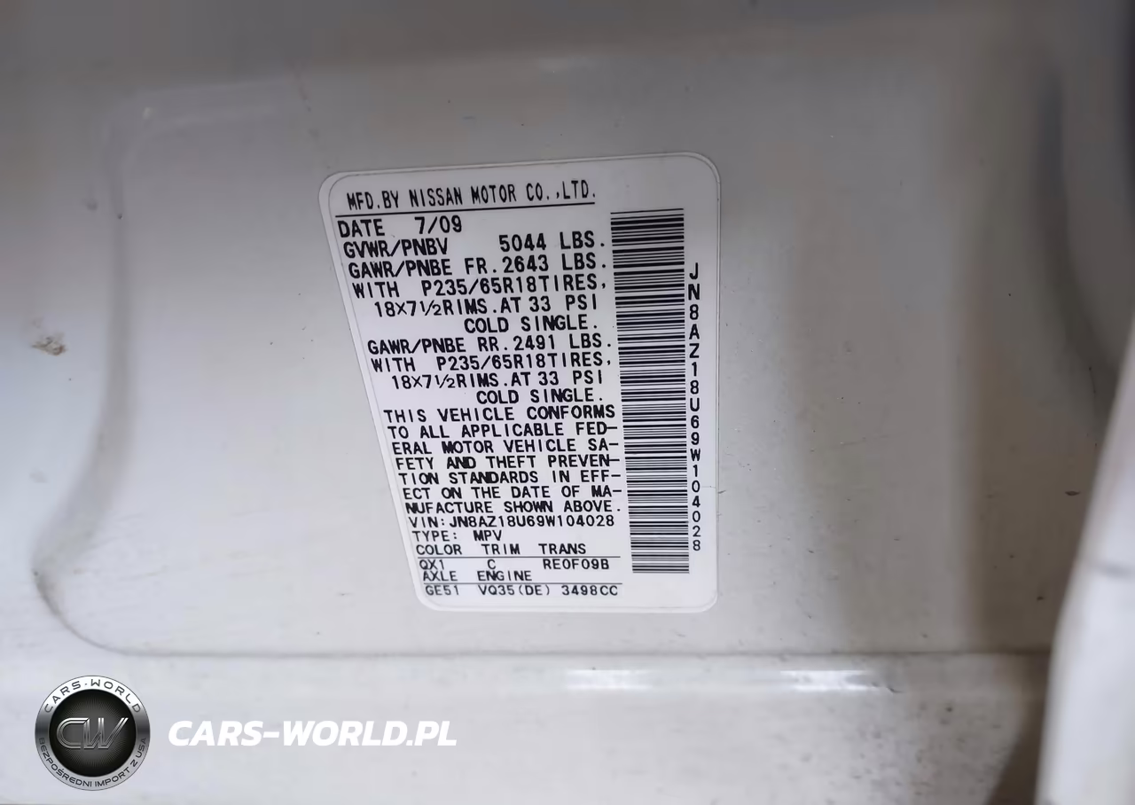 2009 Nissan Murano Sl VIN:JN8AZ18U69W104028 - 9