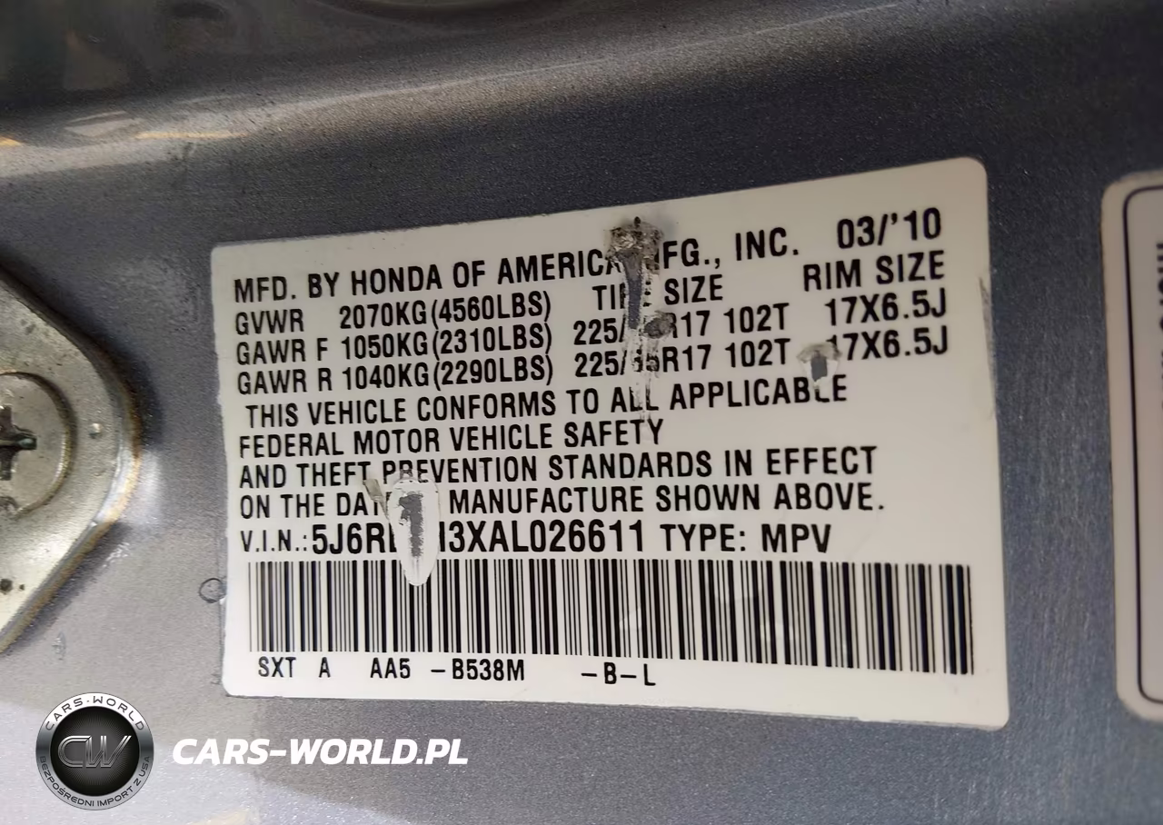 2010 Honda Cr-V Lx VIN:5J6RE3H3XAL026611 - 9