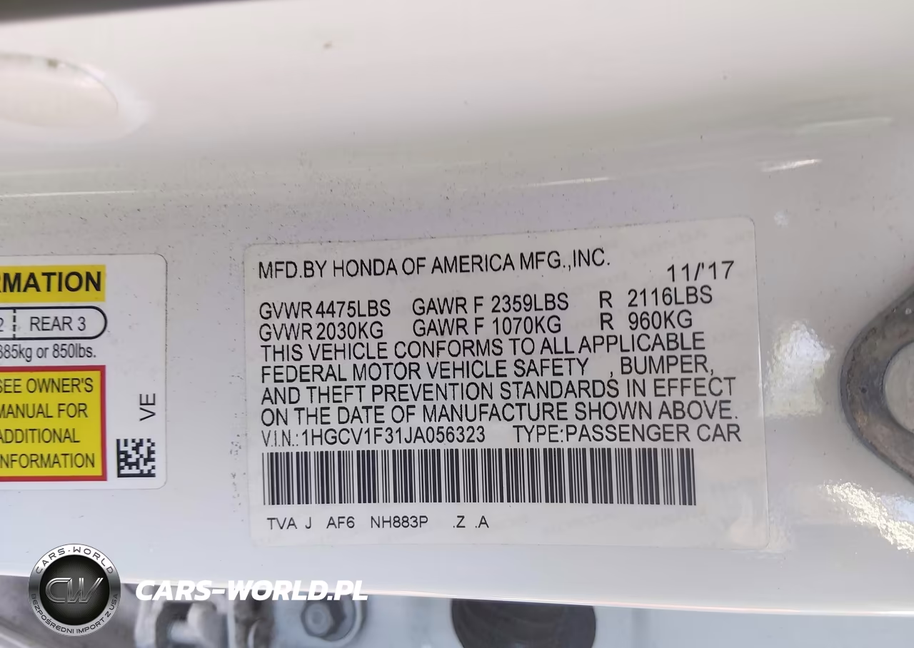 2018 Honda Accord Sport VIN:1HGCV1F31JA056323 - 9