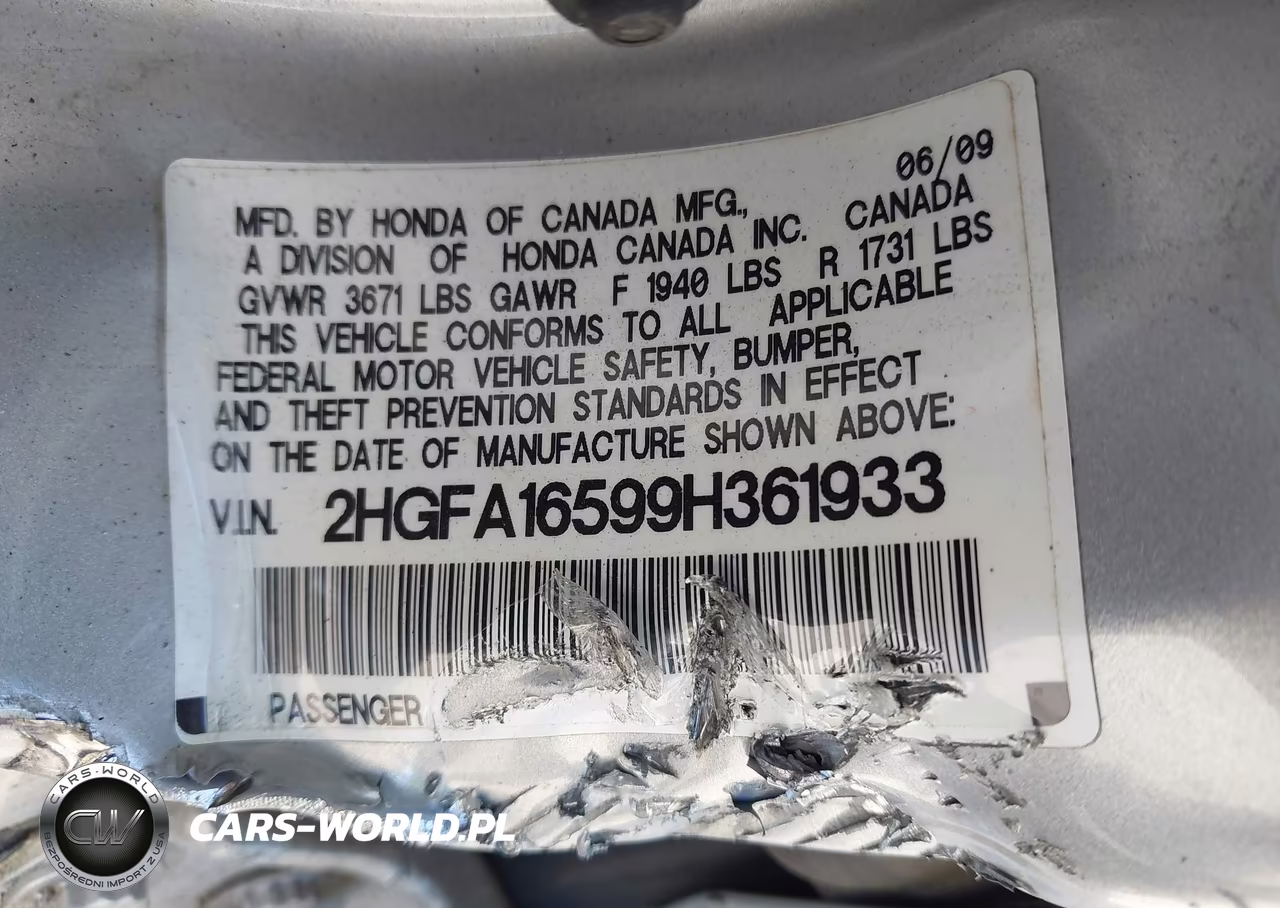 2009 Honda Civic Lx VIN:2HGFA16599H361933 - 9