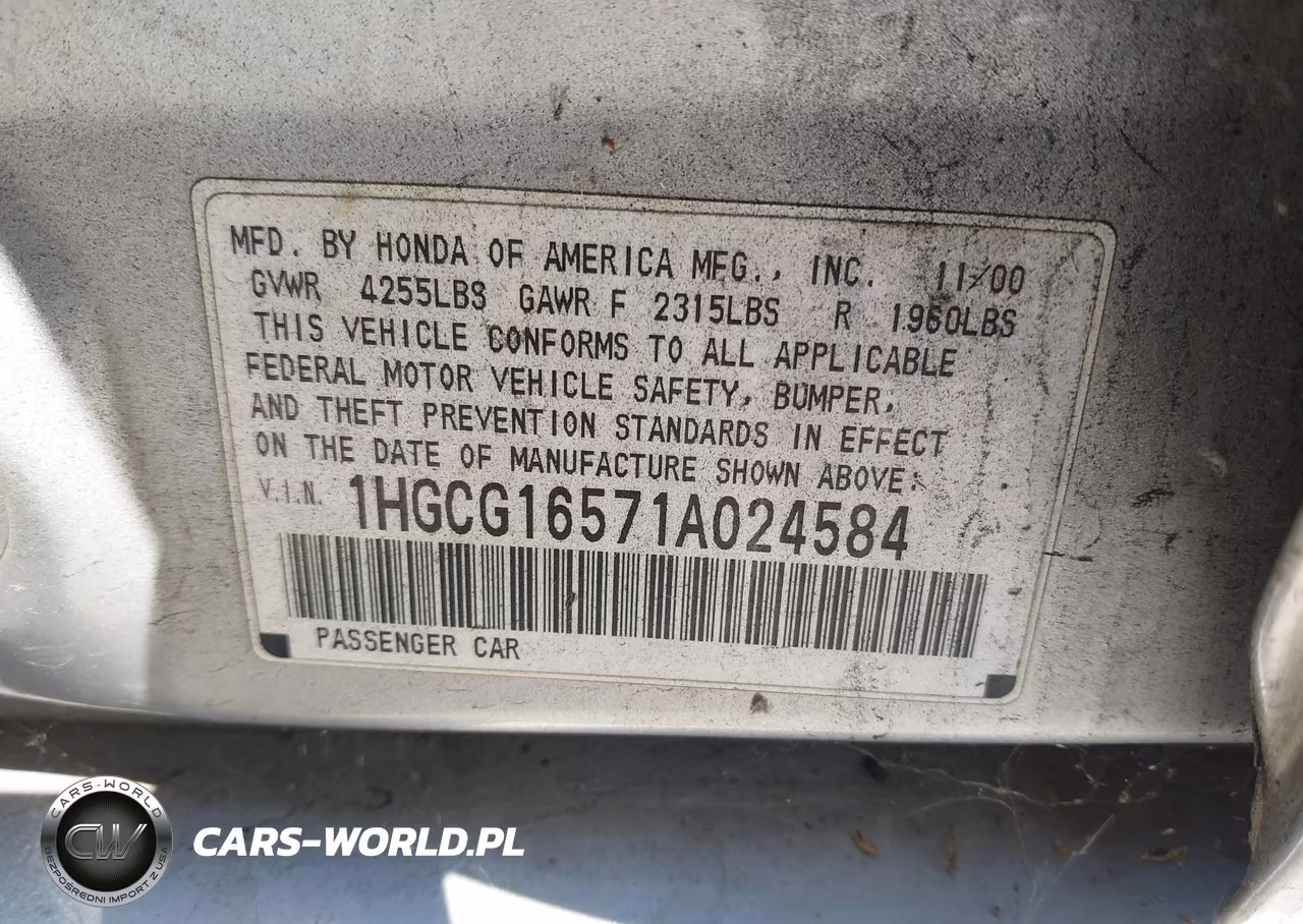 2001 Honda Accord 3.0 Ex VIN:1HGCG16571A024584 - 9