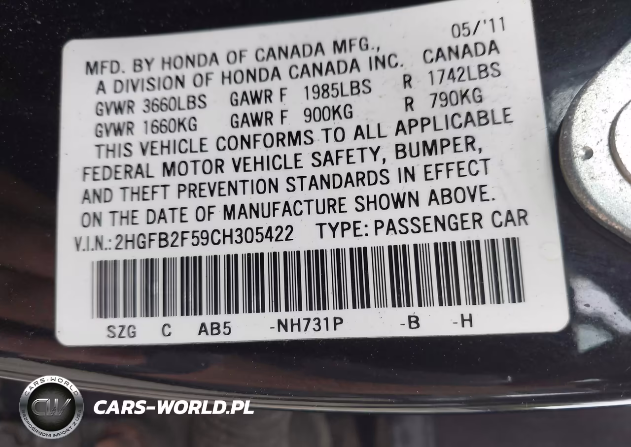 2012 Honda Civic Lx VIN:2HGFB2F59CH305422 - 9