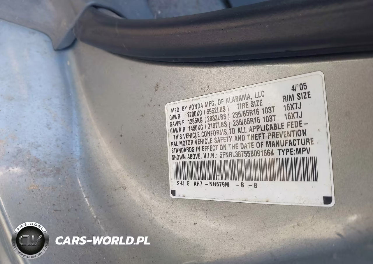 2005 Honda Odyssey Ex-L VIN:5FNRL38755B091664 - 9