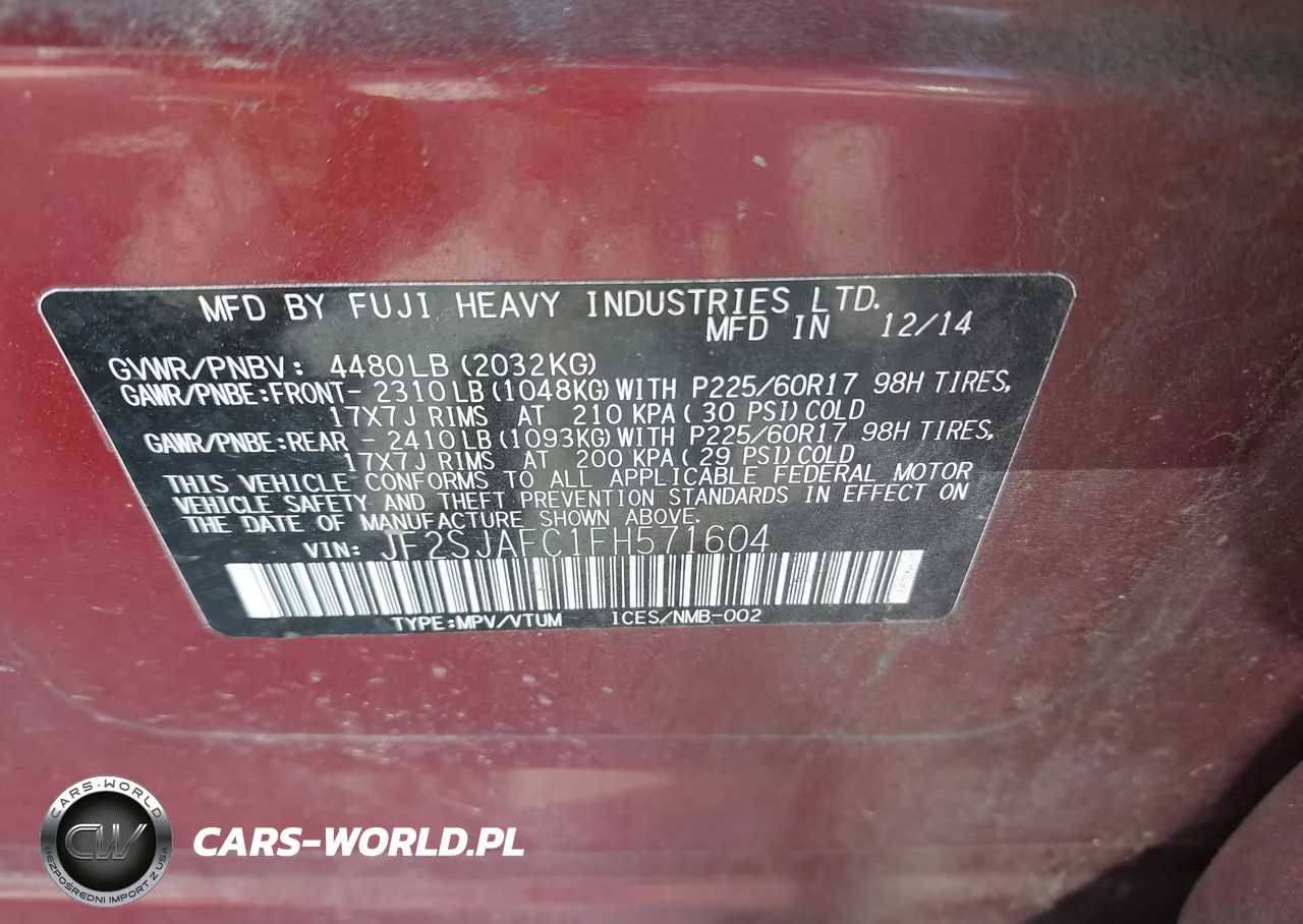 2015 Subaru Forester 2.5I Premium VIN:JF2SJAFC1FH571604 - 9