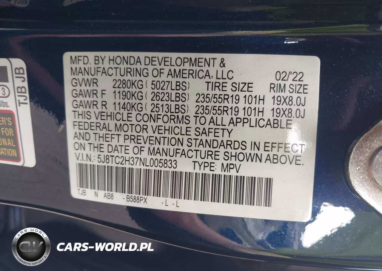 2022 Acura Rdx Standard VIN:5J8TC2H37NL005833 - 9