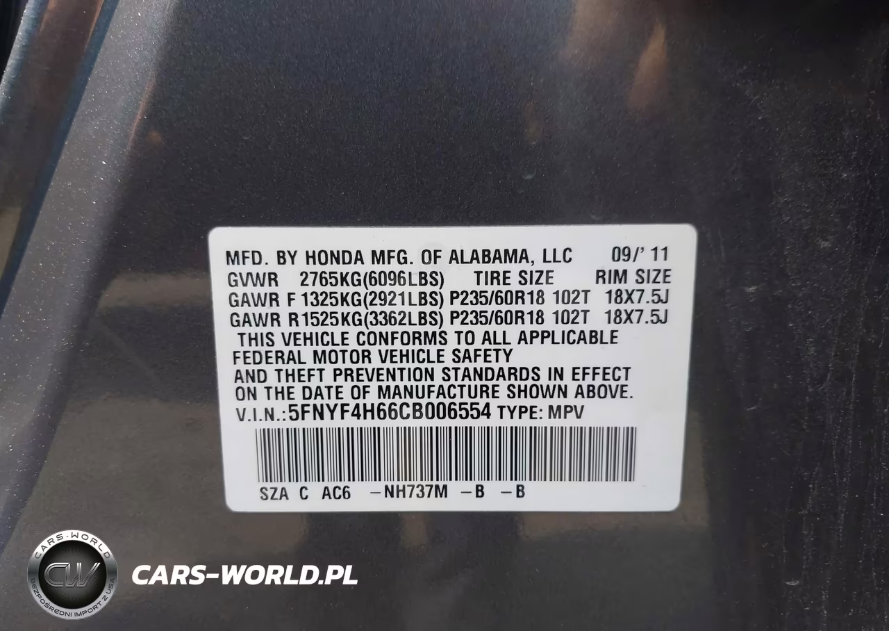 2012 Honda Pilot Ex-L VIN:5FNYF4H66CB006554 - 9
