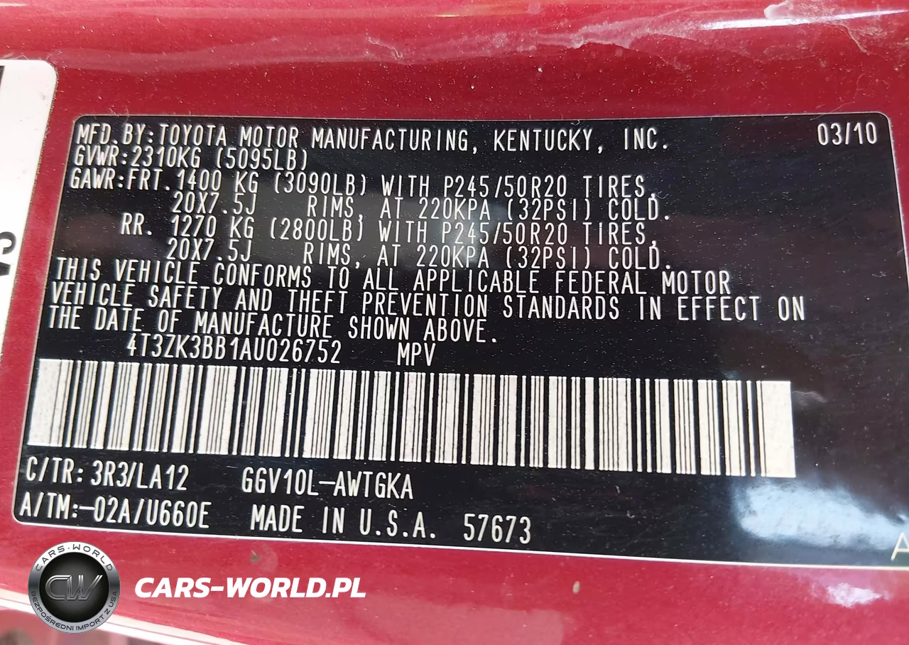 2010 Toyota Venza Base V6 VIN:4T3ZK3BB1AU026752 - 9