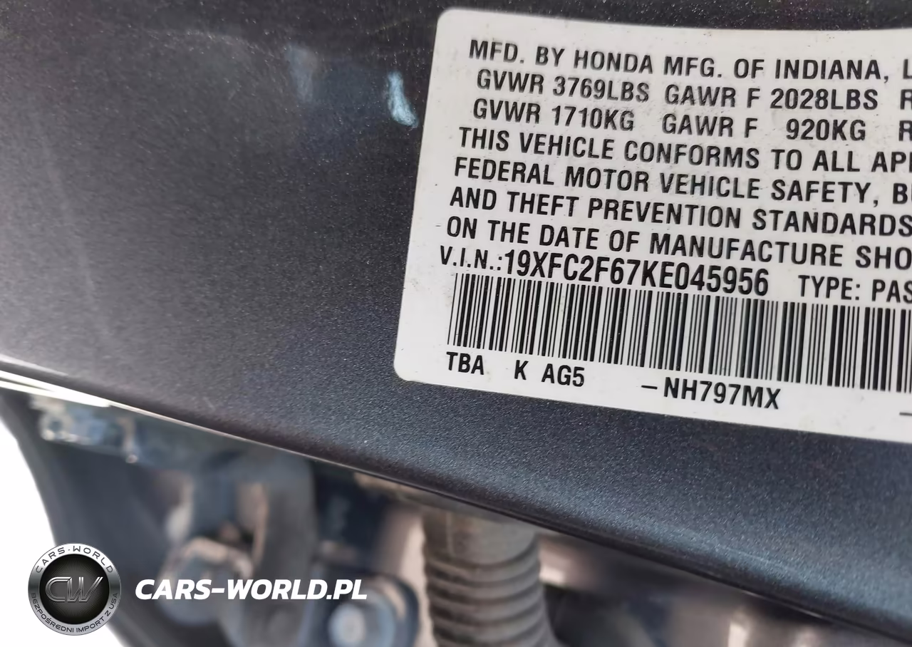 2019 Honda Civic Lx VIN:19XFC2F67KE045956 - 9