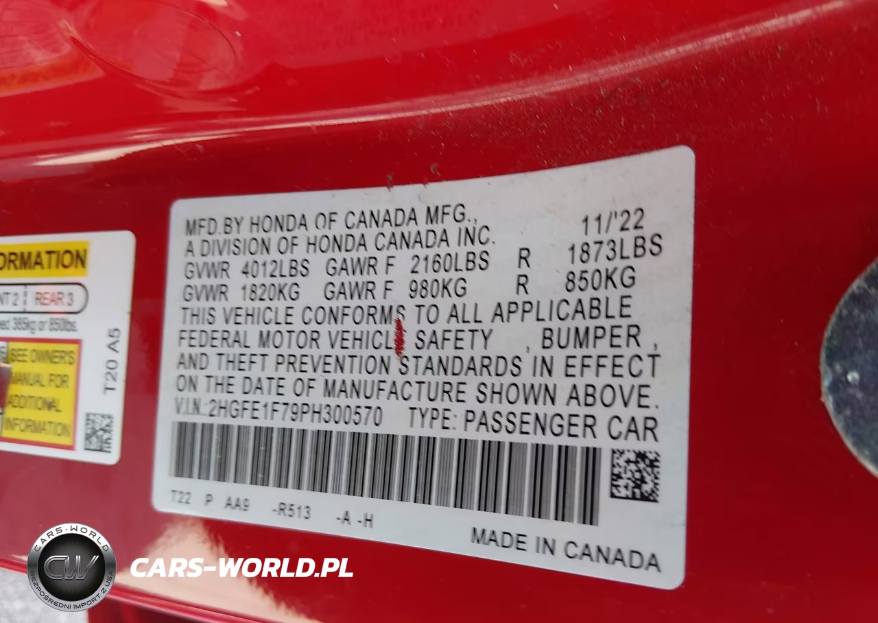 2023 Honda Civic VIN:2HGFE1F79PH300570 - 9