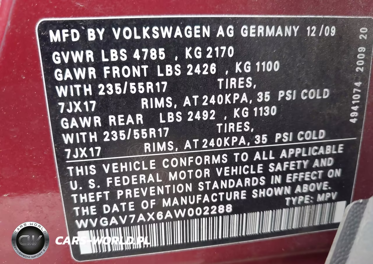 2010 Volkswagen Tiguan Wolfsburg Edition VIN:WVGAV7AX6AW002288 - 9