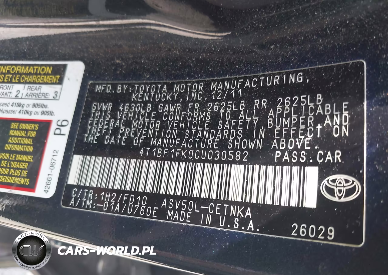 2012 Toyota Camry Le VIN:4T1BF1FK0CU030582 - 9
