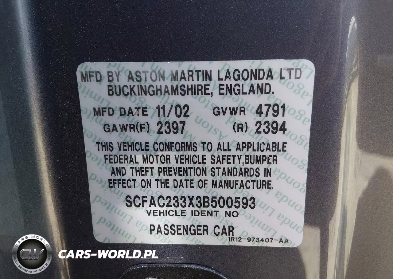 2003 Aston Martin Vanquish V12 VIN:SCFAC233X3B500593 - 9