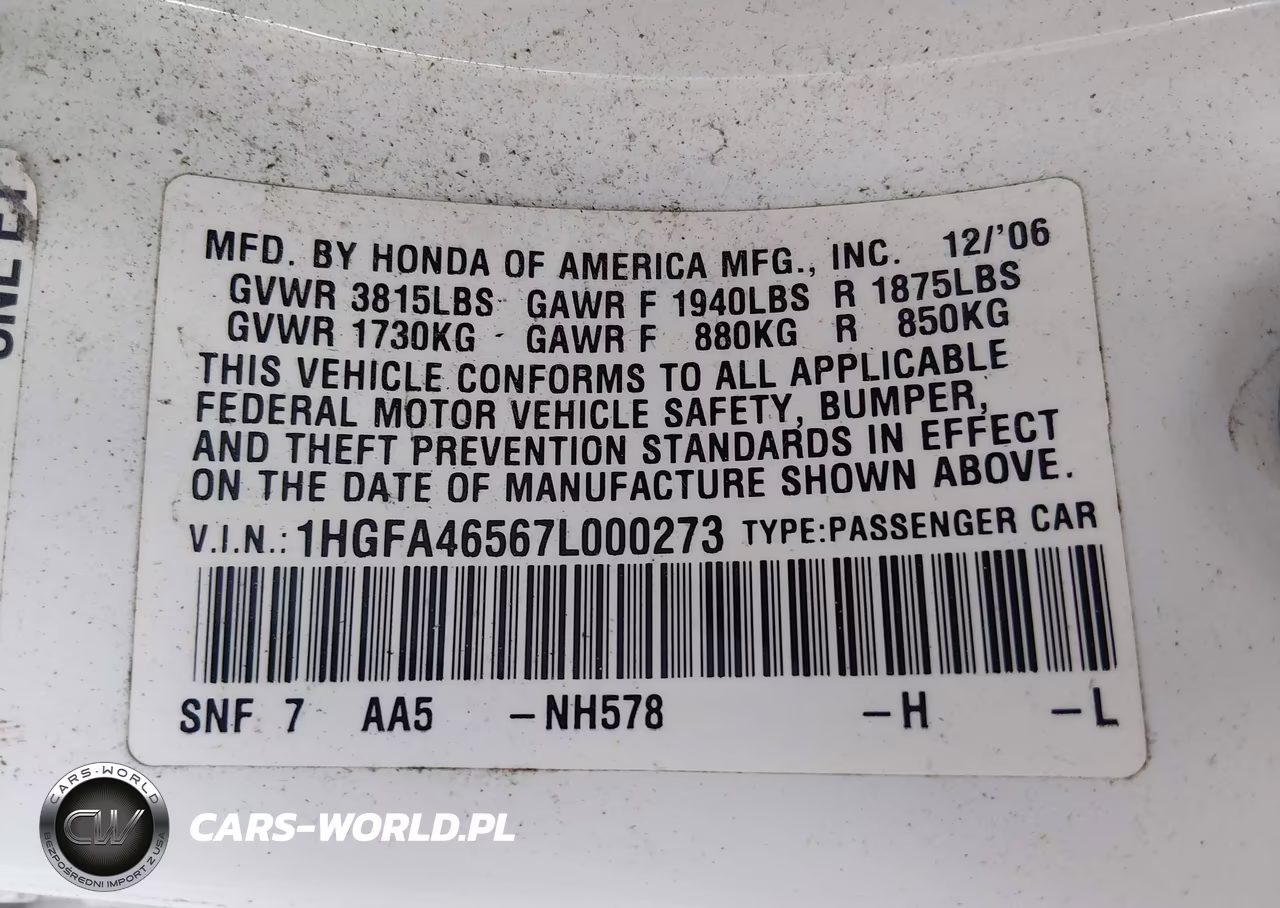 2007 Honda Civic Gx VIN:1HGFA46567L000273 - 9