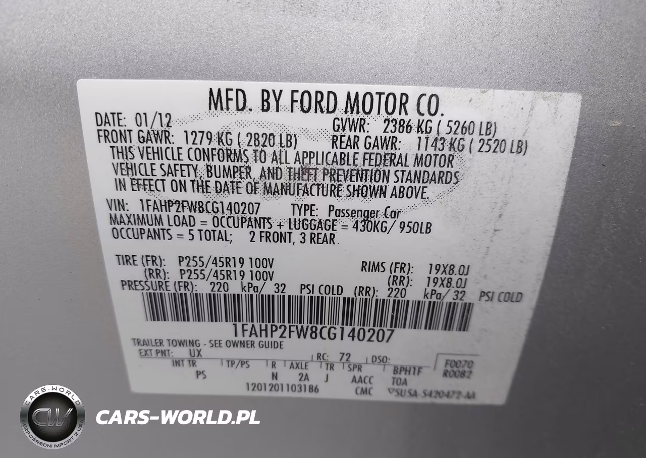 2012 Ford Taurus Limited VIN:1FAHP2FW8CG140207 - 9
