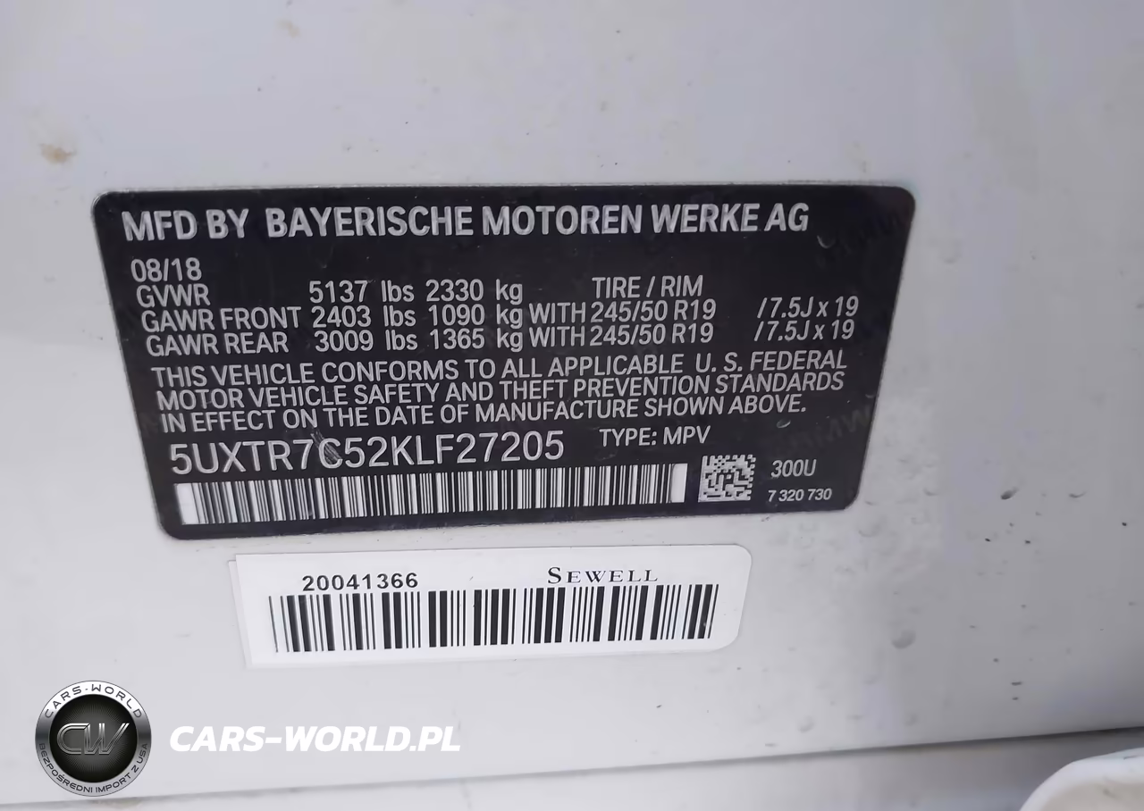 2019 BMW X3 Sdrive30I VIN:5UXTR7C52KLF27205 - 9