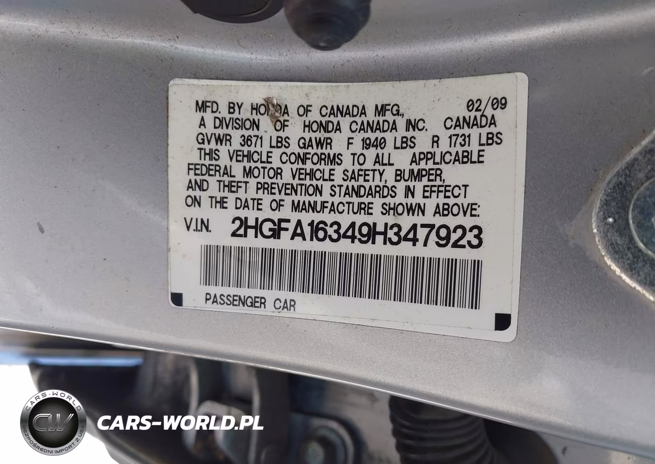 2009 Honda Civic Vp VIN:2HGFA16349H347923 - 9
