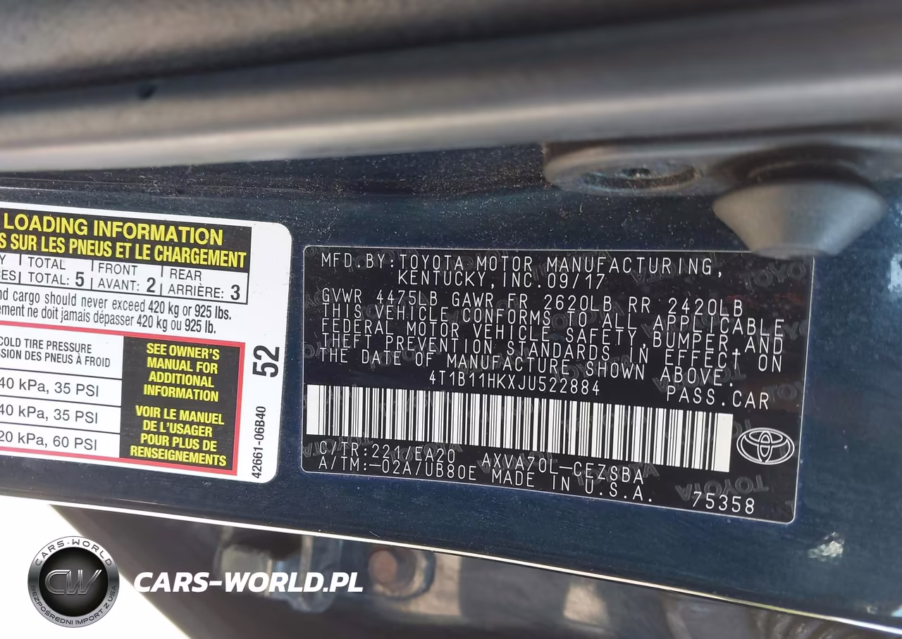 2018 Toyota Camry Se VIN:4T1B11HKXJU522884 - 9