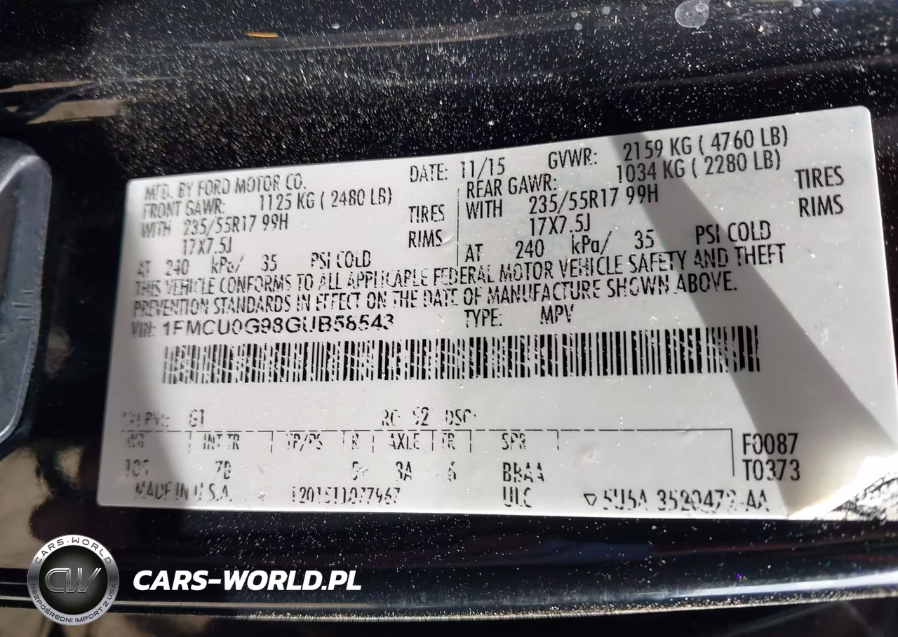 2016 Ford Escape Se VIN:1FMCU0G98GUB58543 - 9