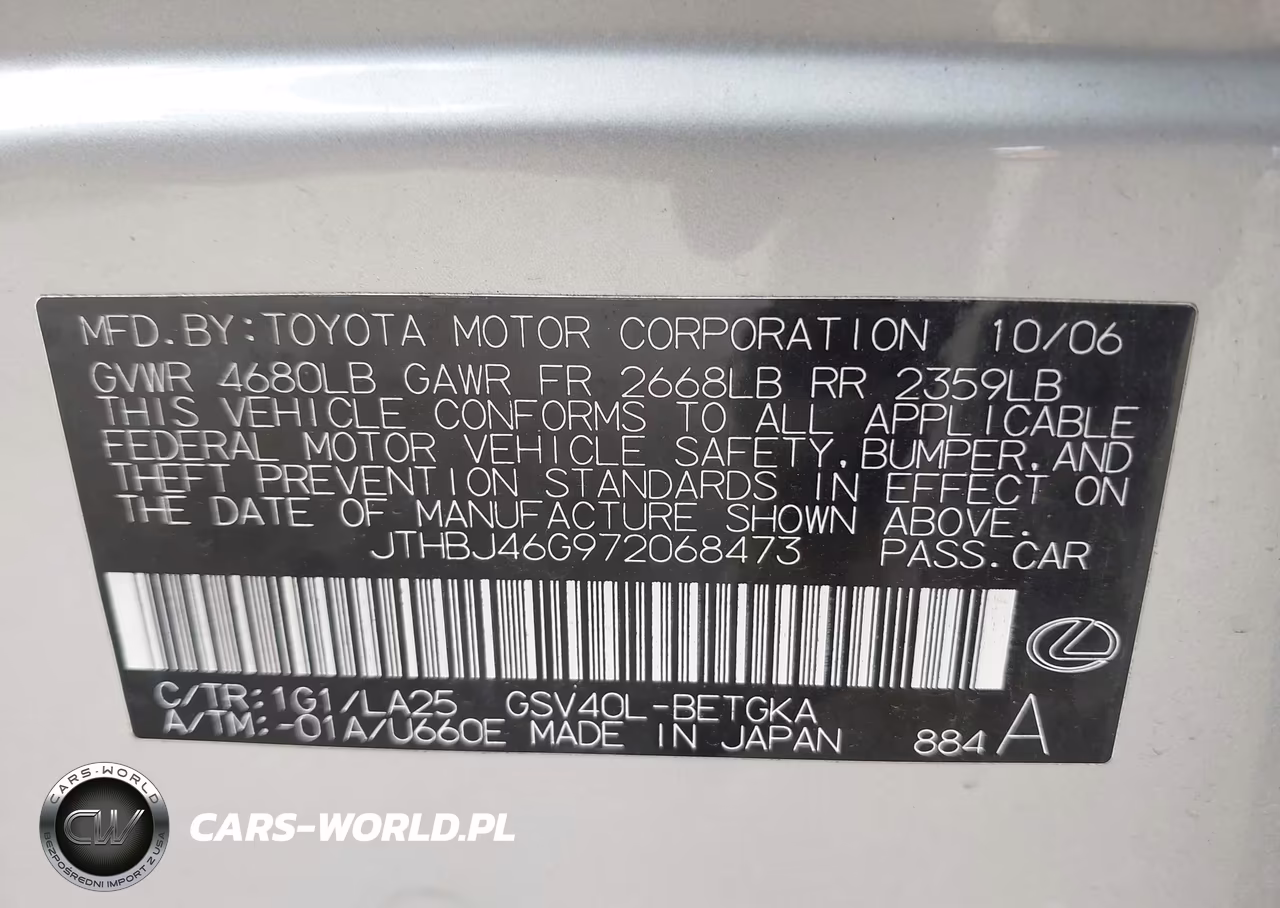2007 Lexus Es 350 VIN:JTHBJ46G972068473 - 9