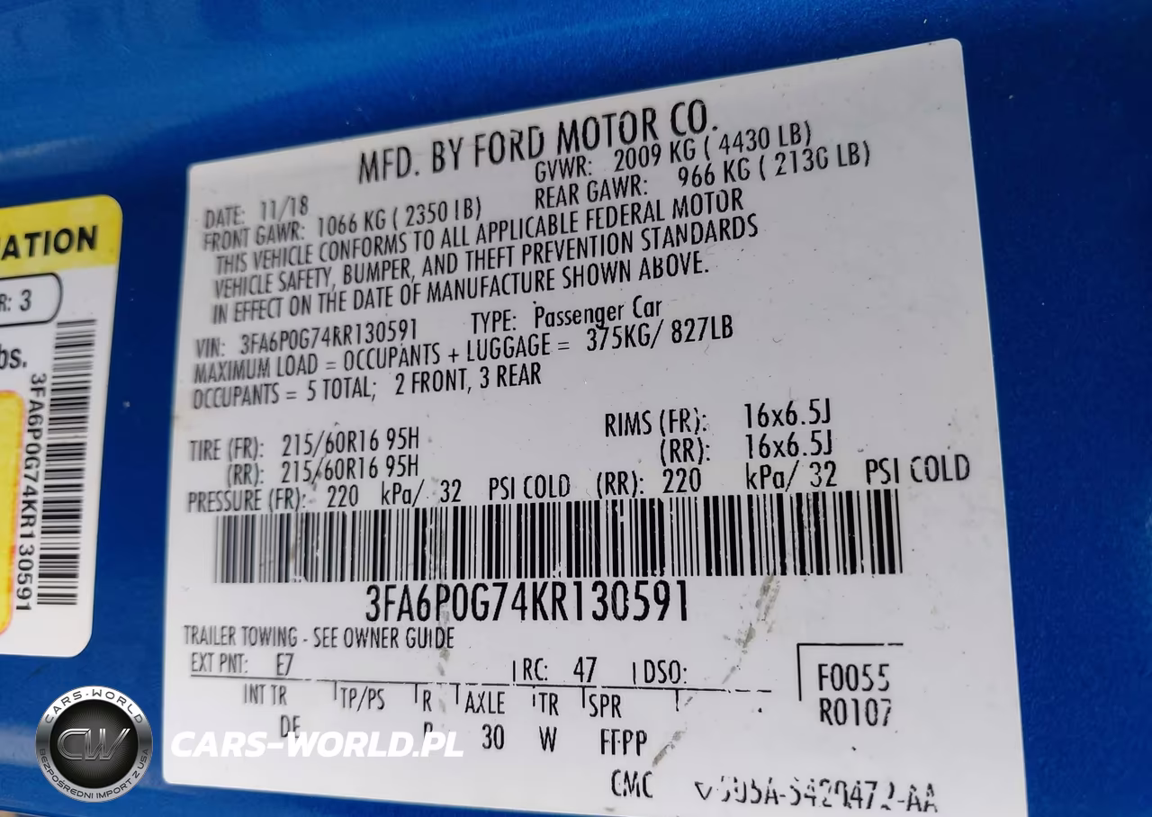 2019 Ford Fusion S VIN:3FA6P0G74KR130591 - 9