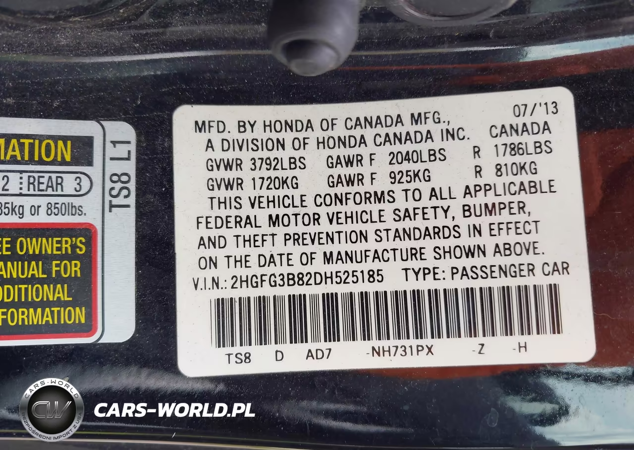 2013 Honda Civic Ex VIN:2HGFG3B82DH525185 - 9