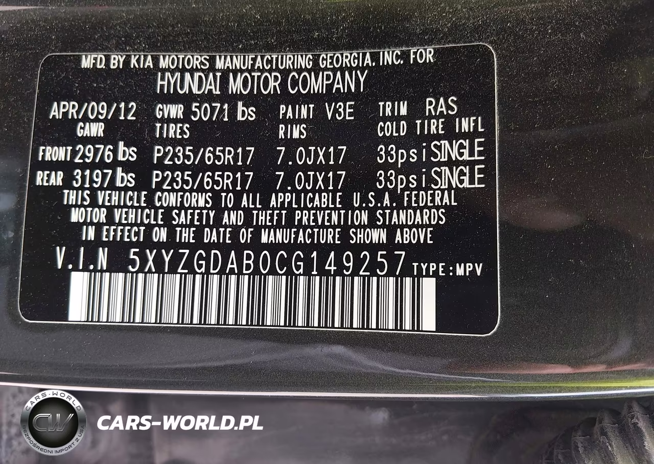 2012 Hyundai Santa Fe Gls VIN:5XYZGDAB0CG149257 - 9