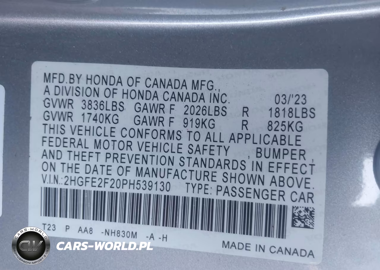 2023 Honda Civic Lx VIN:2HGFE2F20PH539130 - 9