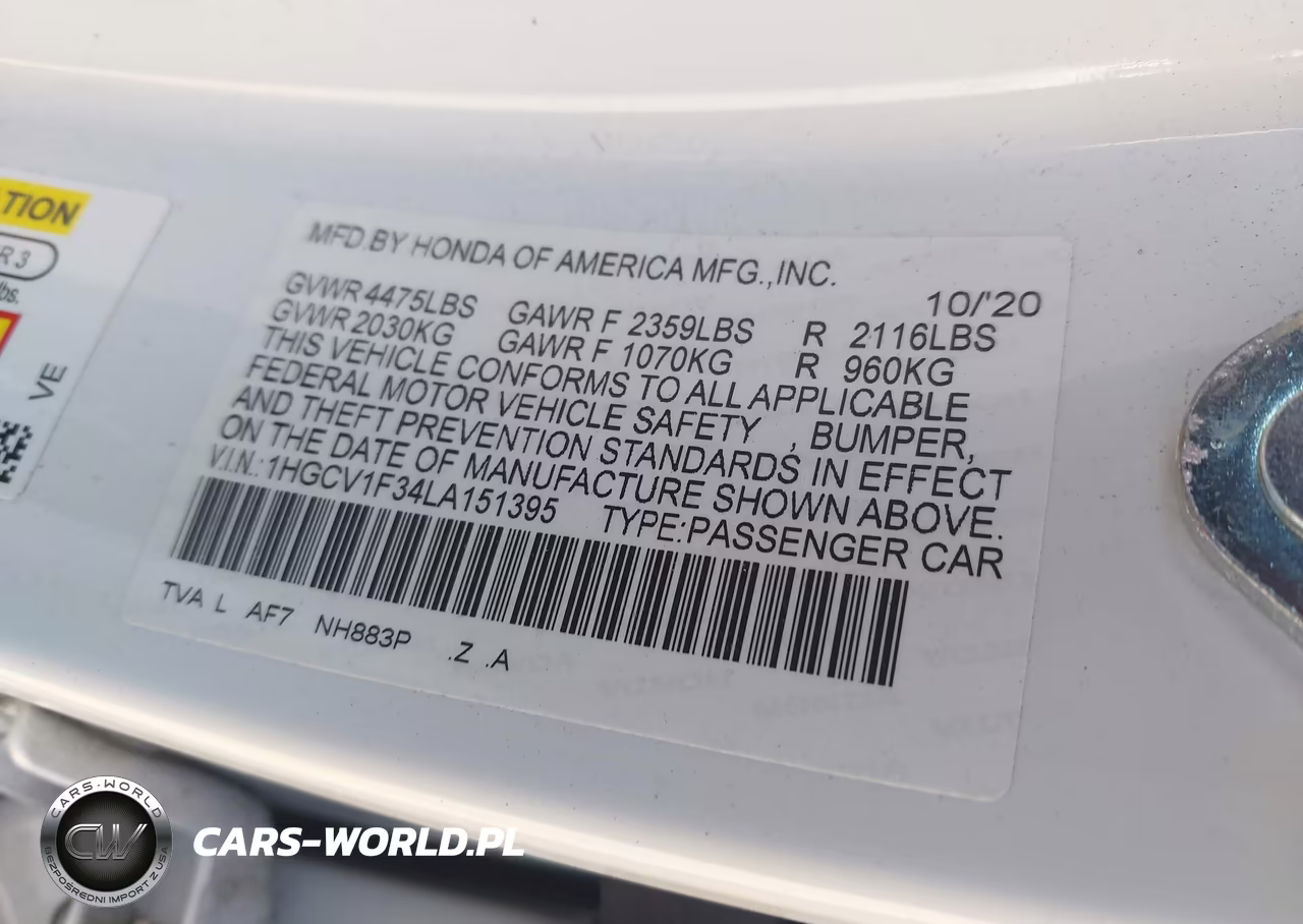 2020 Honda Accord Sport VIN:1HGCV1F34LA151395 - 9