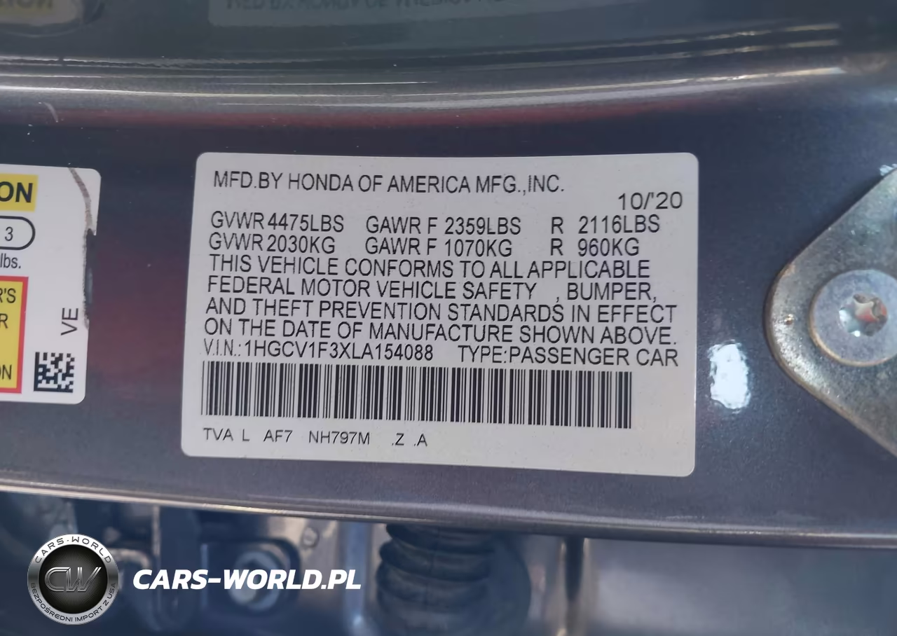 2020 Honda Accord Sport VIN:1HGCV1F3XLA154088 - 9