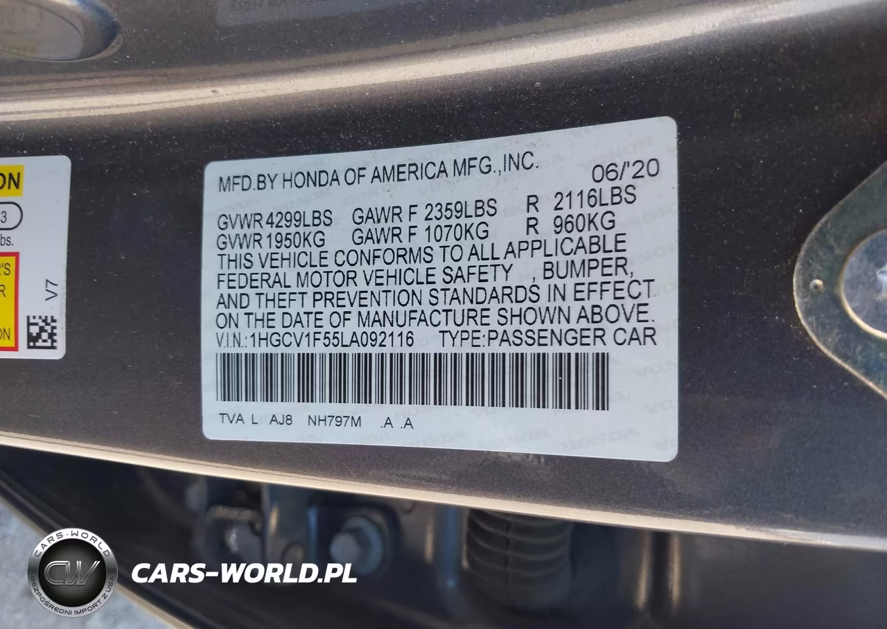 2020 Honda Accord Ex-L VIN:1HGCV1F55LA092116 - 9