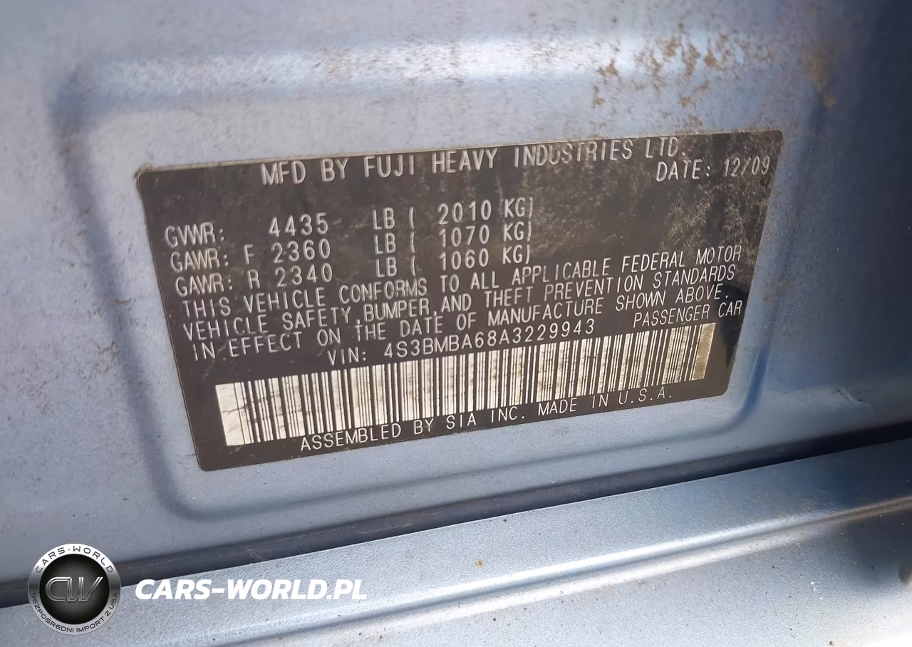 2010 Subaru Legacy 2.5I VIN:4S3BMBA68A3229943 - 9