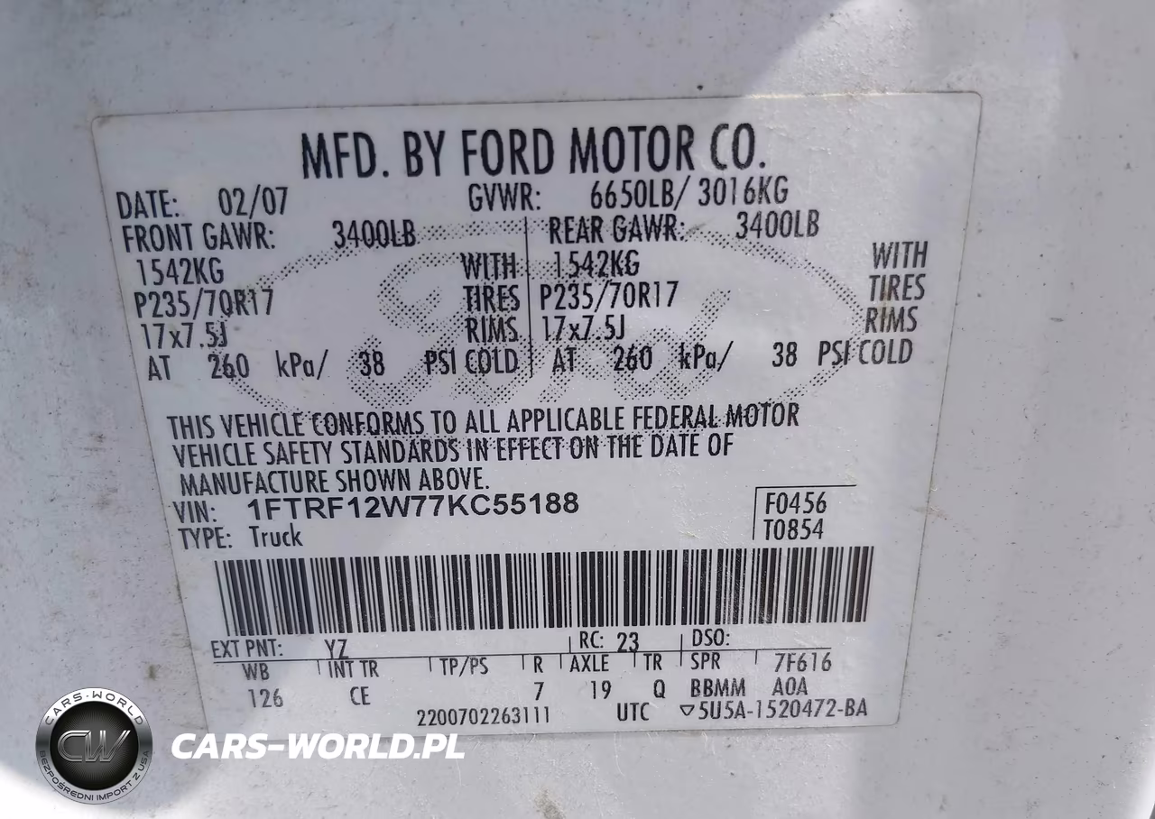 2007 Ford F-150 Stx-Xl-Xlt VIN:1FTRF12W77KC55188 - 9