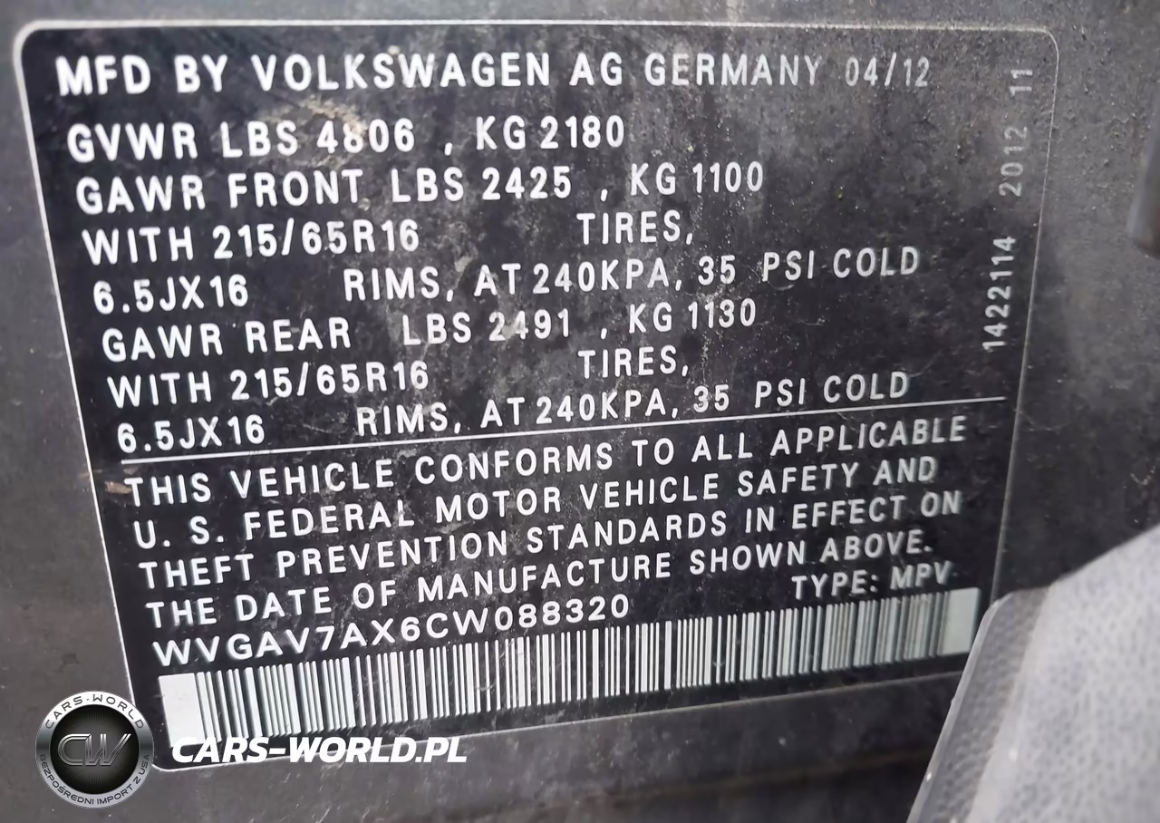 2012 Volkswagen Tiguan S VIN:WVGAV7AX6CW088320 - 9