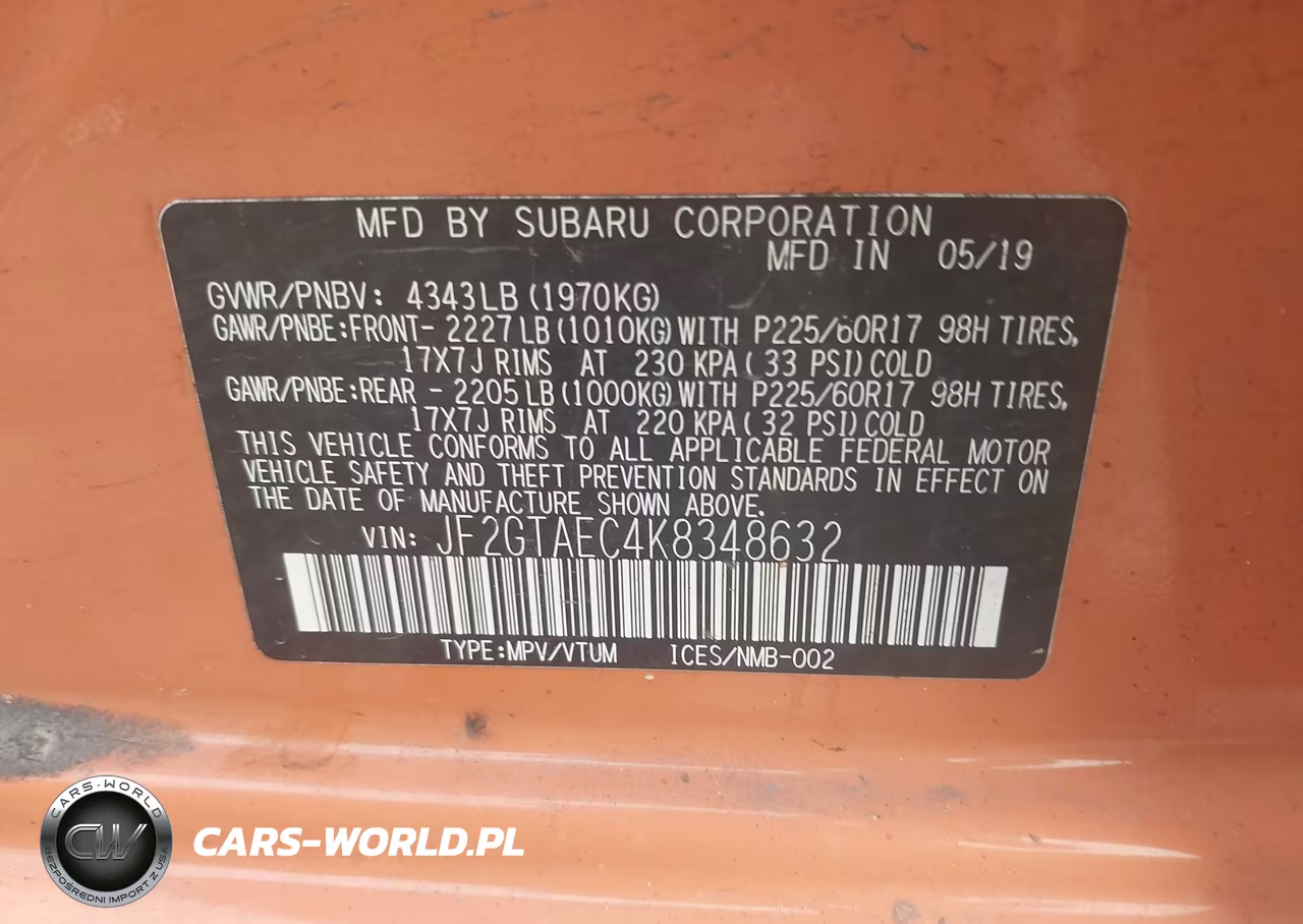 2019 Subaru Crosstrek 2.0I Premium VIN:JF2GTAEC4K8348632 - 9