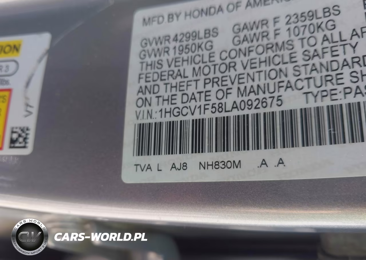 2020 Honda Accord Ex-L VIN:1HGCV1F58LA092675 - 9
